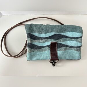 Mona B Upcycled Canvas Leather Strap Crossbody Bag Fish Print Boho  Clutch Purse